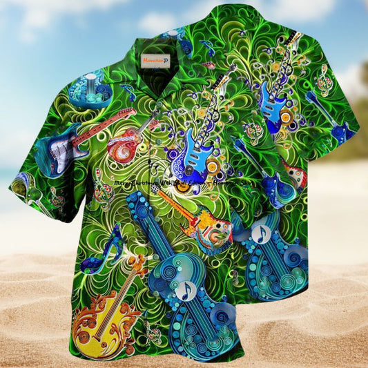 Melody Of Time Guitar Hawaiian Shirt For Outdoor Gatherings Tropical Trips And Everyday Summer Style