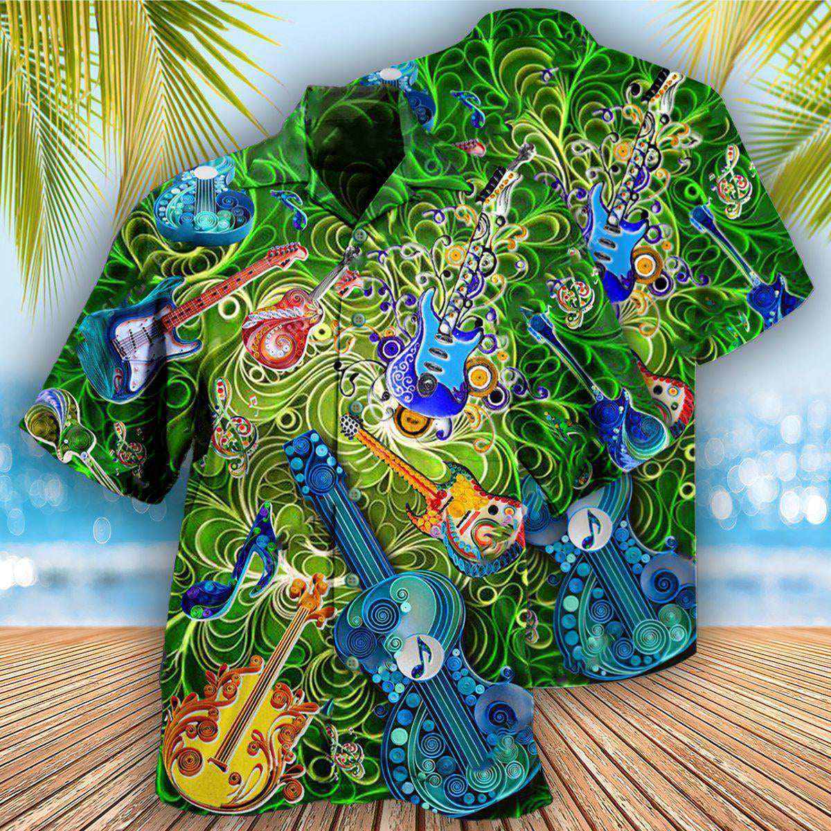 Guitar And Magic Hawaiian Shirt With All Over Print For Beach Vacations Casual Parties And Warm Weather Style