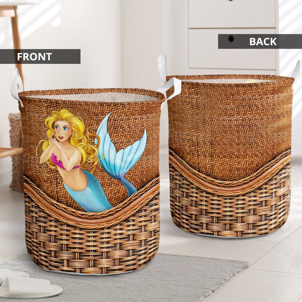 Mermaid 2 Rattan Texture Laundry Basket For Bathroom Bedroom Storage