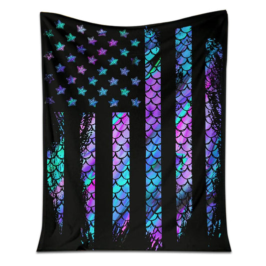 Mermaid American Flag Flannel Blanket For Cozy Bedroom Sofa Decor