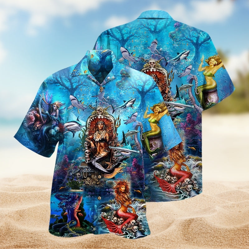 Mermaid Skull Hawaiian Shirt For Resort Trips, Coastal Parties, And Warm Weather Style