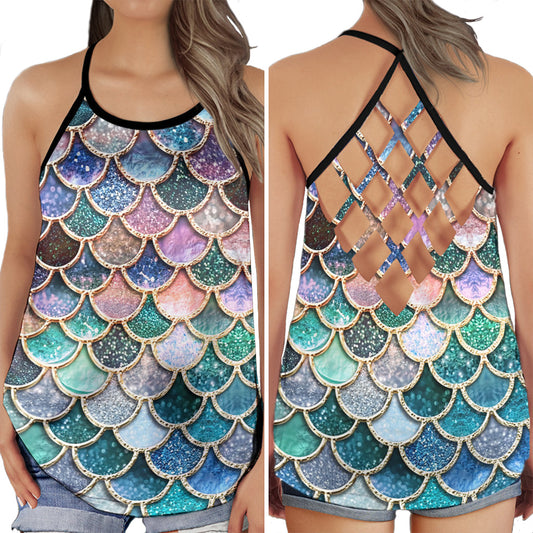Mermaid Bling Ocean Charm Hollow Tank Top For Beach Vacations And Casual Wear