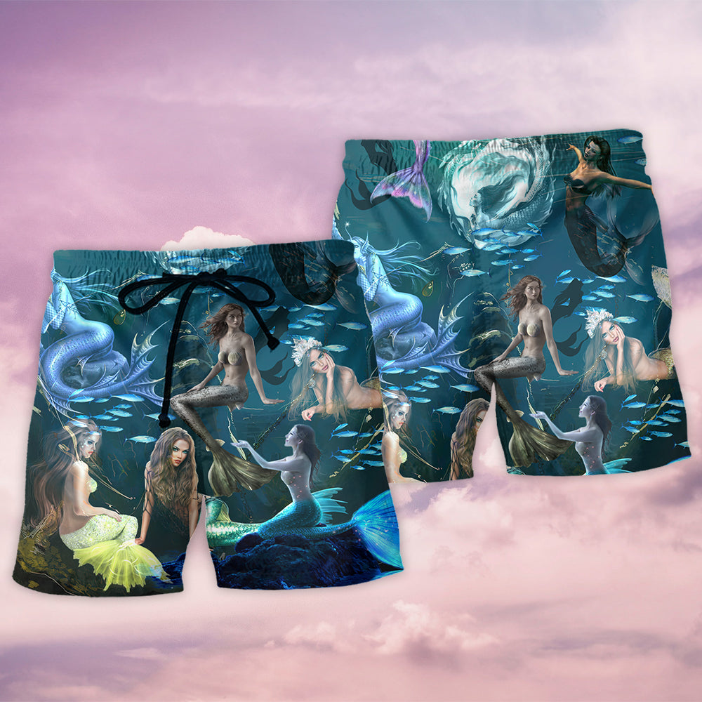 Mermaid Deep Sea Dark Fantasy Beach Shorts Pattern View For Coastal Holidays And Casual Activities