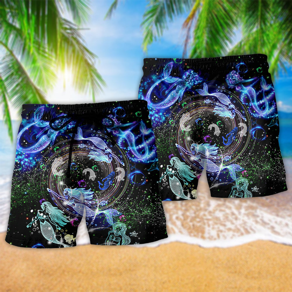 Mermaid Love Blue Ocean Hawaiian Print Beach Shorts For Resort Trips And Poolside Style