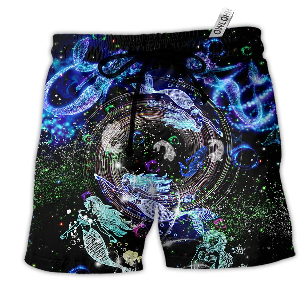Mermaid Love Blue Ocean Hawaiian Print Beach Shorts For Marine Inspired Outdoor Wear
