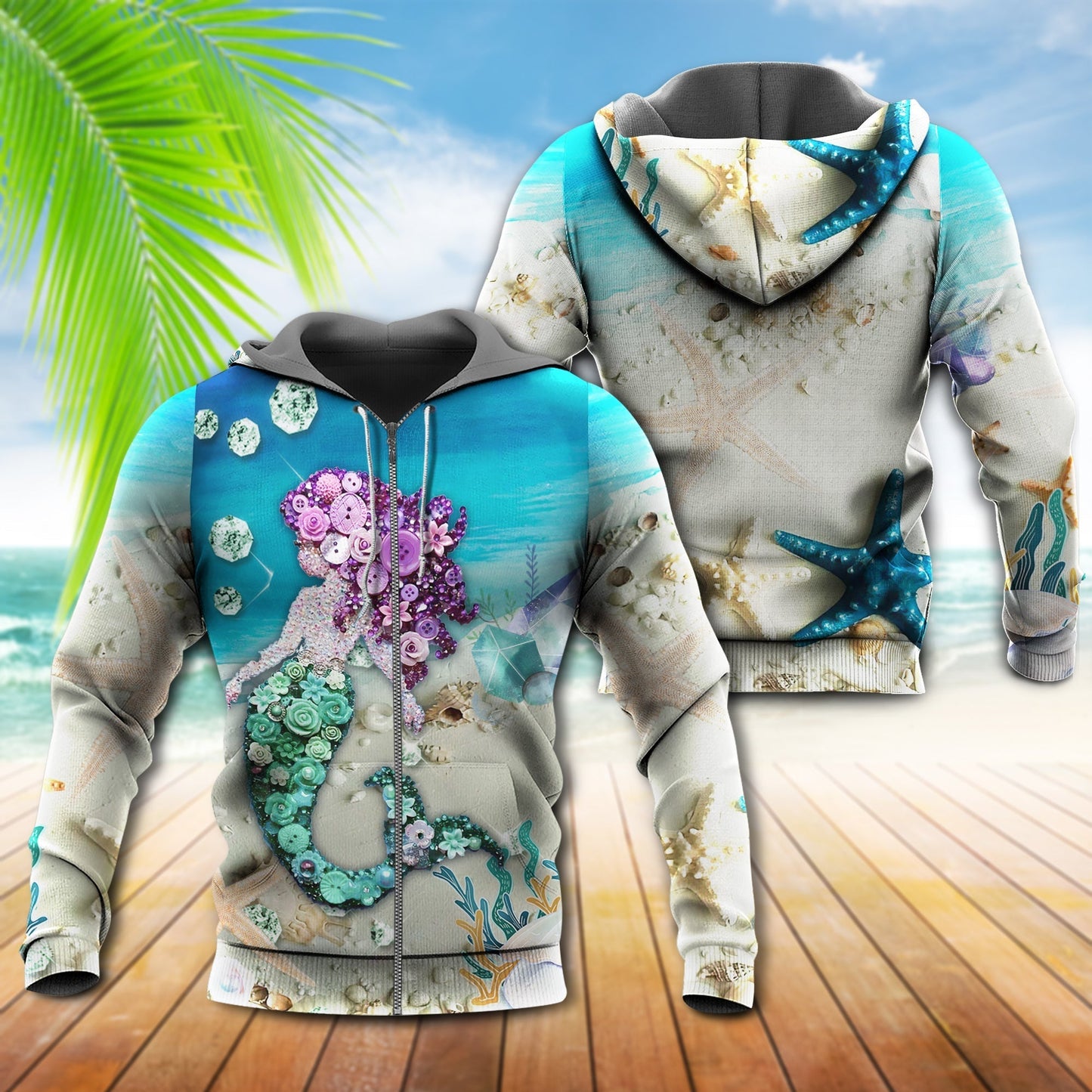 Blue Mermaid Love Ocean Sky Hoodie For Coastal Adventures Vacation Days And Comfortable Casual Wear