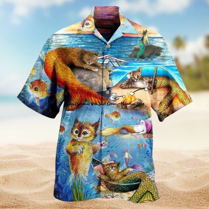 Mermaid Off Duty Cat Hawaiian Shirt For Island Getaways Beach Parties And Comfortable Vacation Style