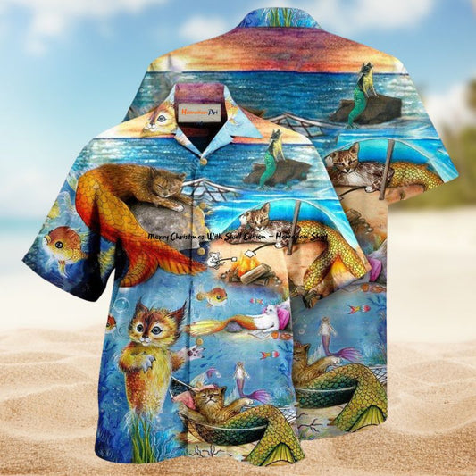 Mermaid Off Duty Cat Hawaiian Shirt For Island Getaways Beach Parties And Comfortable Vacation Style