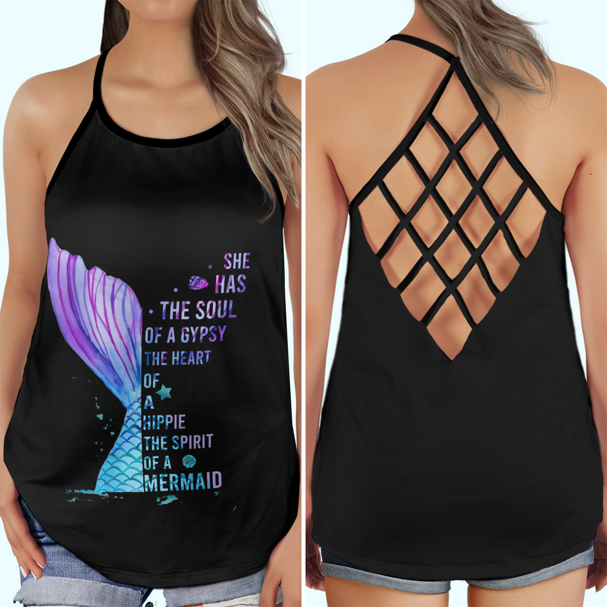 Mermaid Princess Ocean Heart Hollow Tank Top For Beach Vacations And Casual Wear