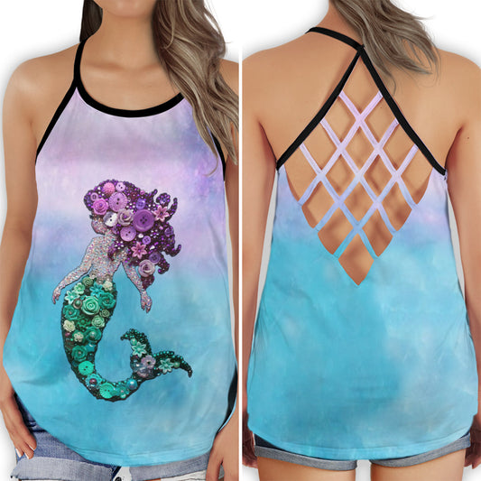 Mermaid Princess Ocean Fantasy Ocean Dream Art Hollow Tank Top For Beach Vacations And Casual Wear
