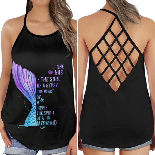 Mermaid Princess Ocean Heart Hollow Tank Top For Beach Vacations And Casual Wear