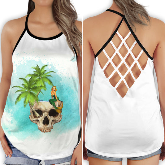 Mermaid Queen Skull Ocean Dark Fantasy Art Hollow Tank Top For Beach Vacations And Casual Wear