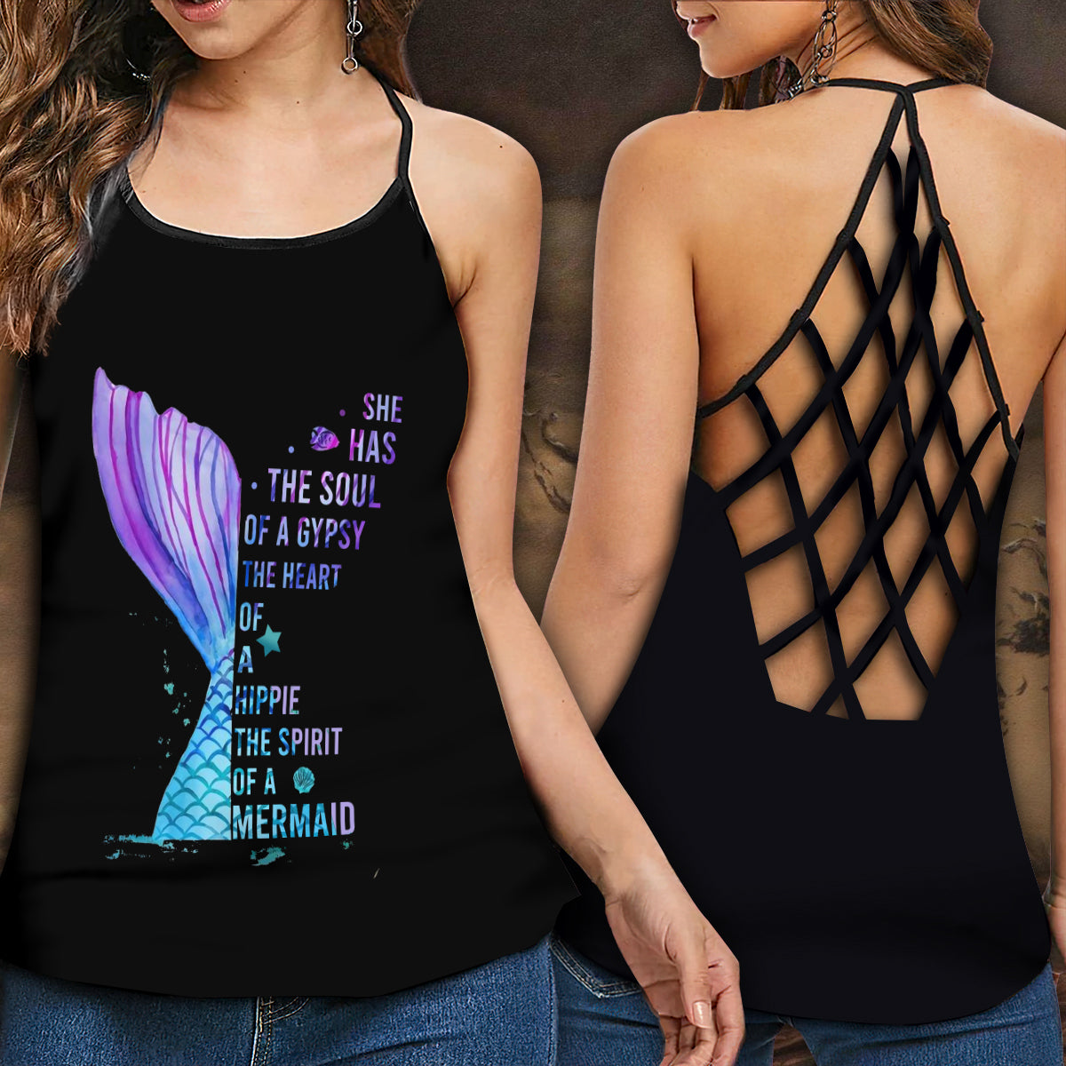 Mermaid Princess Sea Soul Ocean Lover Hollow Tank Top For Beach Vacations And Casual Wear