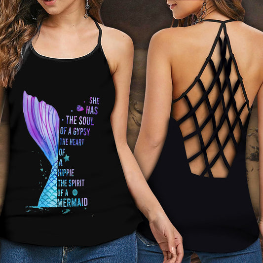 Mermaid Princess Sea Soul Ocean Lover Hollow Tank Top For Beach Vacations And Casual Wear