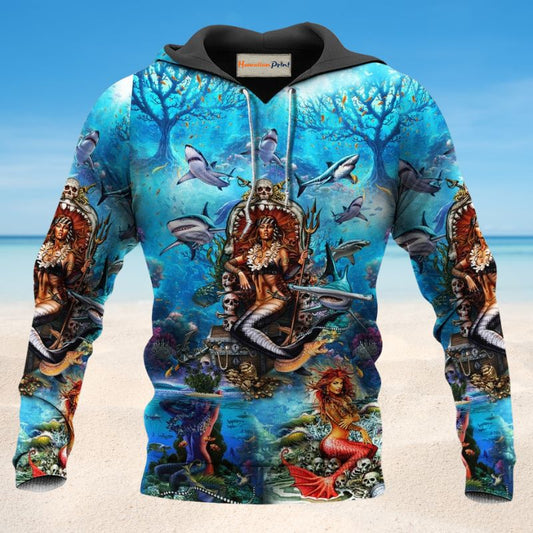 Blue Elegant Mermaid Queen Hoodie For Coastal Life Casual Events And Everyday Comfort