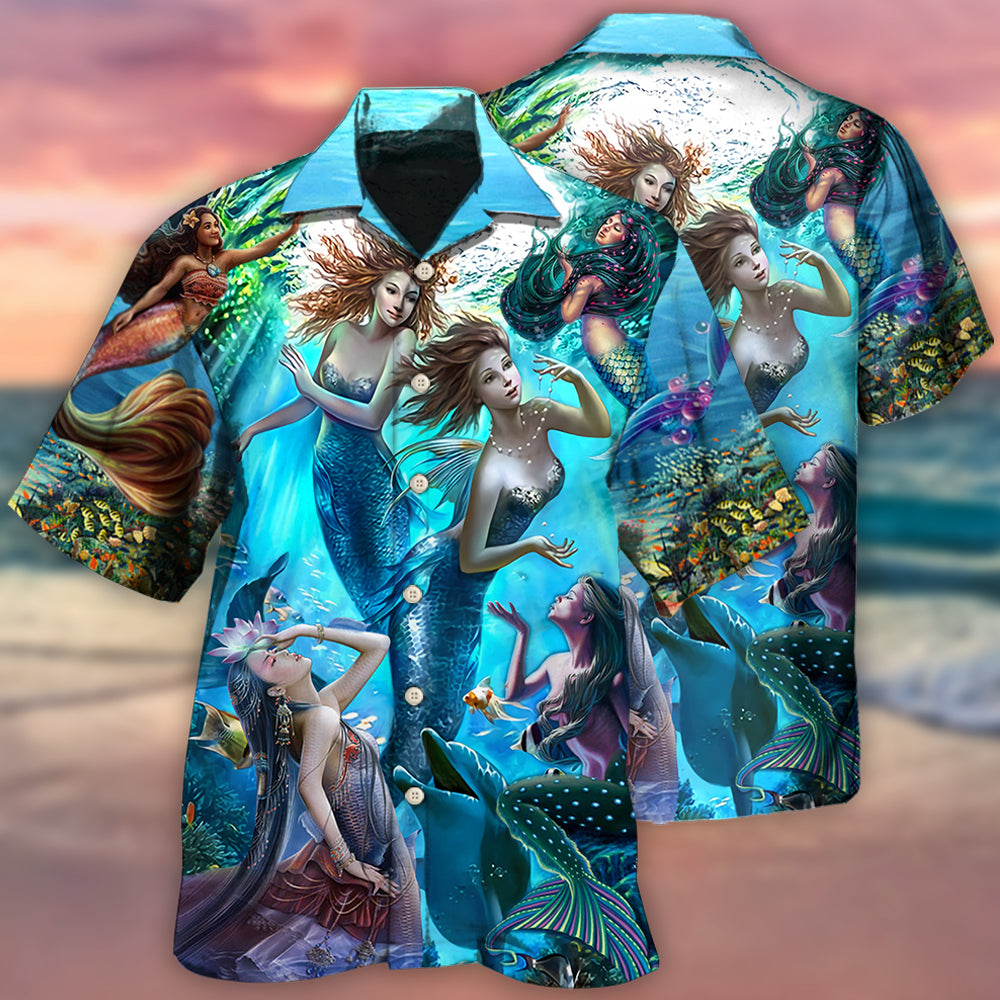 Blue Mermaid Dolphin Fresh Ocean Hawaiian Shirt For Summer Events And Casual Outdoor Wear