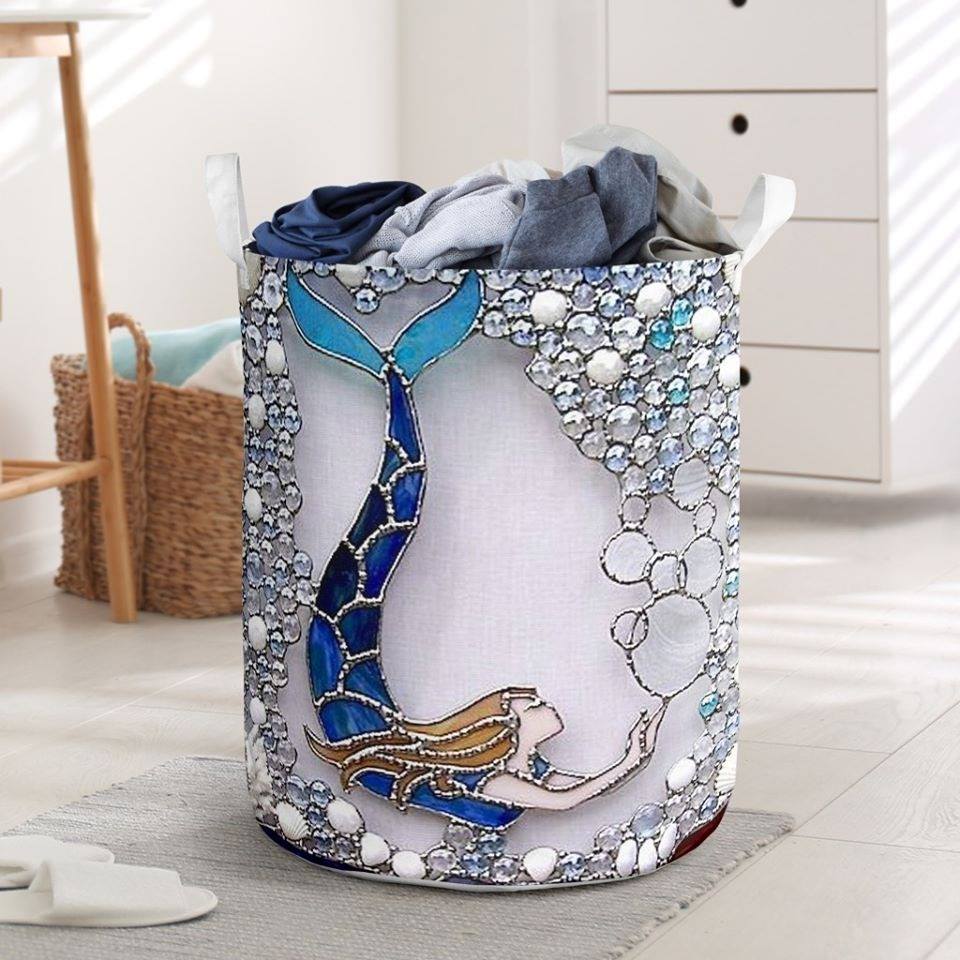 Mermaid Blue Ocean Laundry Basket For Bathroom Bedroom Storage