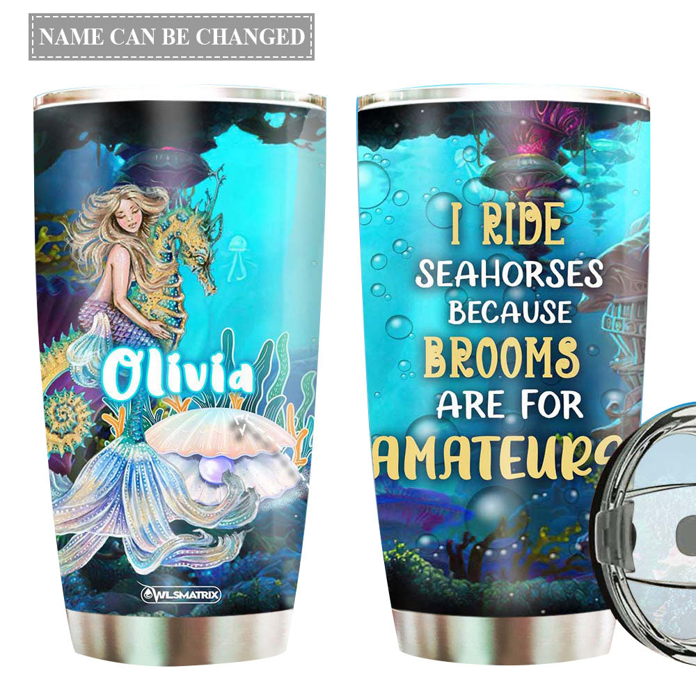 Mermaid Ride Seahorses Personalized 20 Oz Tumbler For Coffee Travel And Daily Drinks