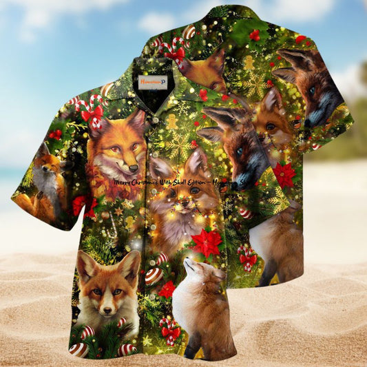 Merry Christmas Fox Hawaiian Shirt For Island Getaways Beach Parties And Comfortable Vacation Style