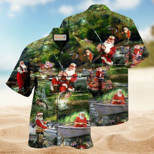 Merry Christmas Fishing Hawaiian Shirt For Resort Travel Summer Events And Thoughtful Casual Gifting