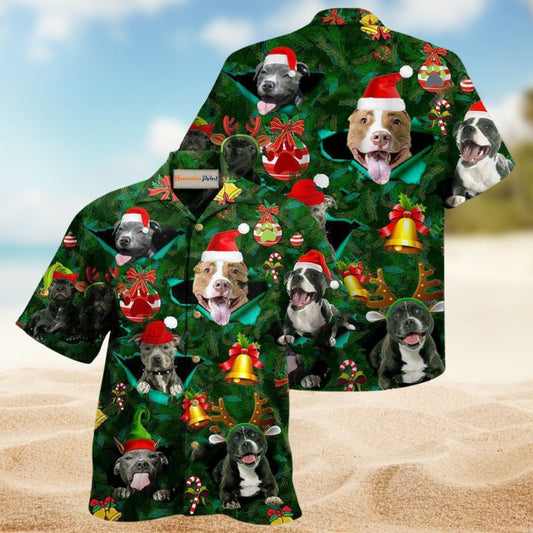 Merry Christmas Pitbull Hawaiian Shirt For Island Getaways Holiday Parties And Relaxed Vacation Wear