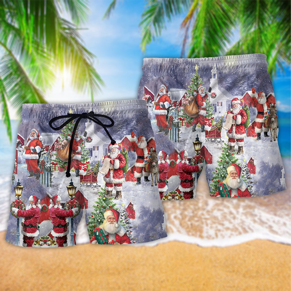 Christmas Santa Beach Shorts Pattern Detail For Casual Outings And Leisure And Relaxation