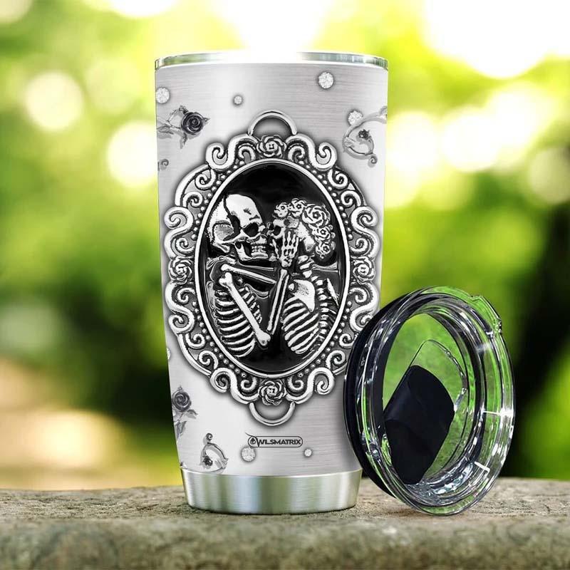 Skull Couple Love You Couple Gift With Sweet Kiss 20 Oz Tumbler For Coffee Travel And Daily Drinks