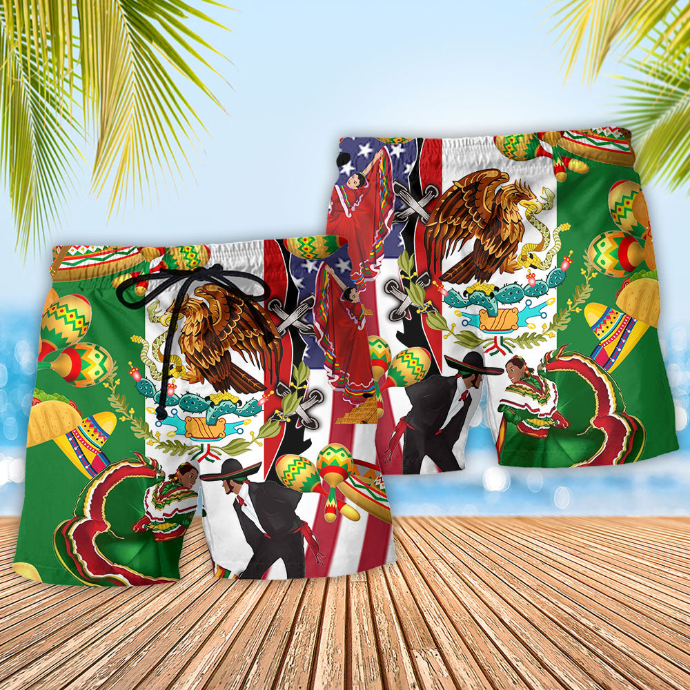 Mexican American Pride Heritage Beach Shorts Pattern Detail For Coastal Leisure And Laid Back Daily Wear