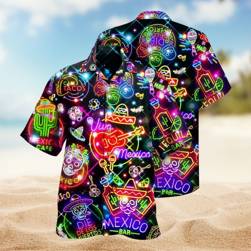 Colorful Neon Mexico Hawaiian Shirt For Beach Days, Summer Outings, And Thoughtful Gift Giving
