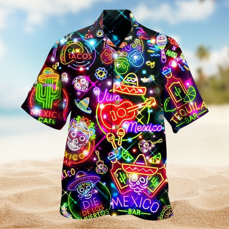 Colorful Neon Mexico Hawaiian Shirt For Beach Days, Summer Outings, And Thoughtful Gift Giving