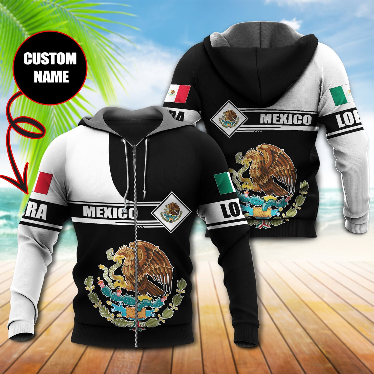 Black White Mexico Symbol Personalized Hoodie For Casual Streetwear Travel And Everyday Comfort