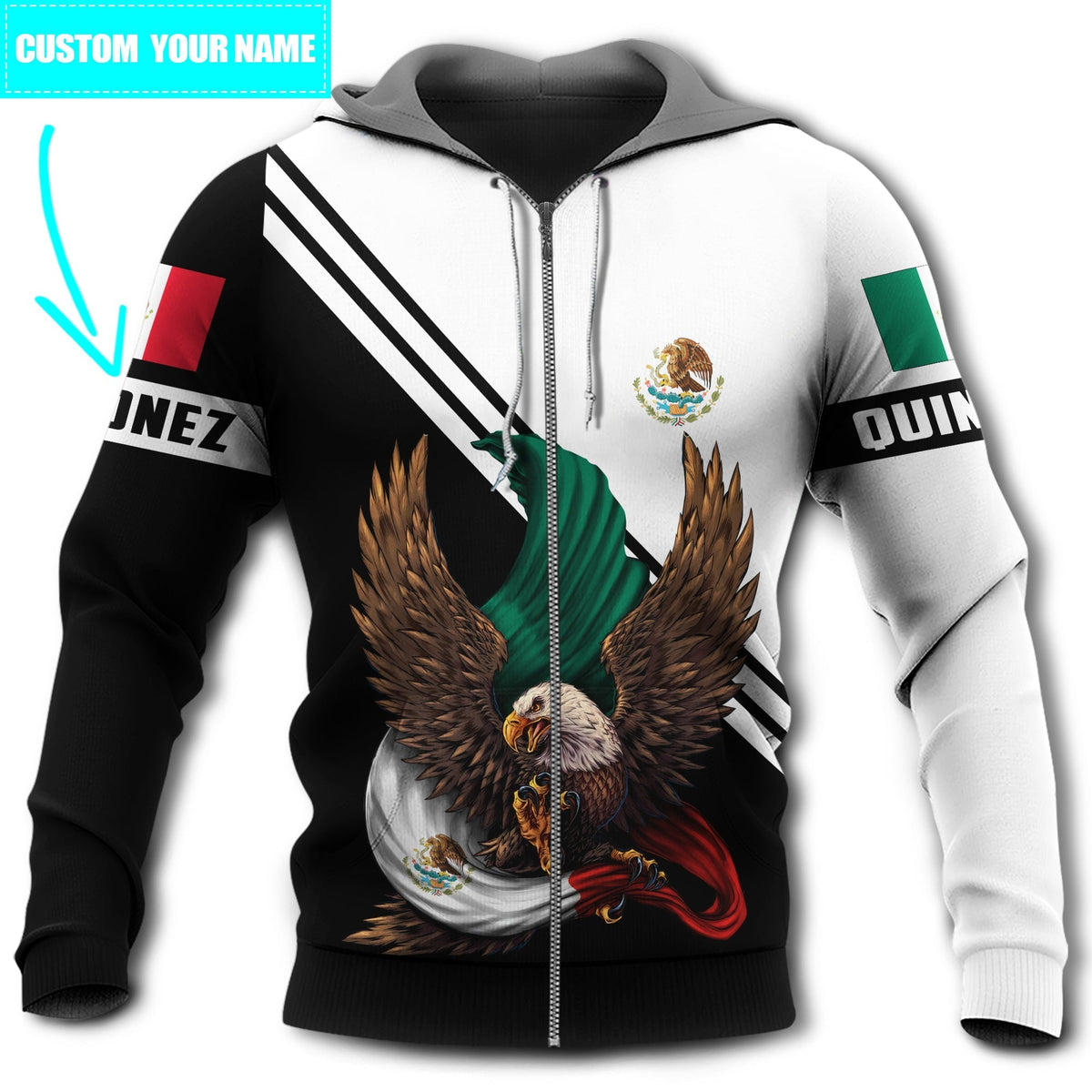 Black White Mexico Eagle Personalized Hoodie For Comfortable Daily Outfits Holidays And Casual Wear