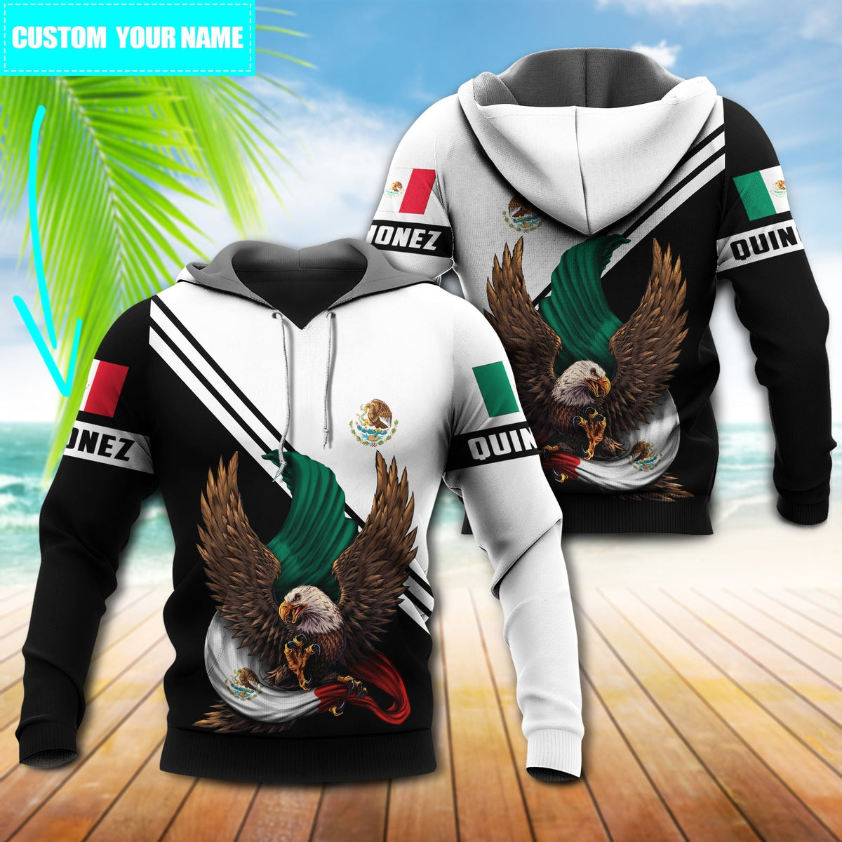 Black White Mexico Eagle Personalized Hoodie For Comfortable Daily Outfits Holidays And Casual Wear