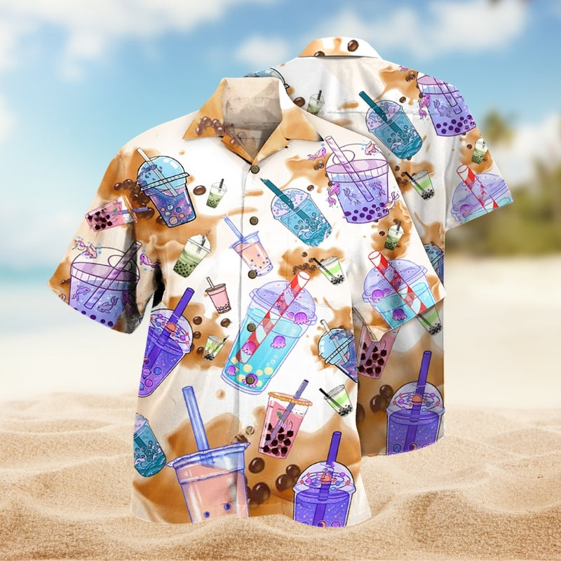 Milk Tea Hawaiian Shirt For Resort Trips, Coastal Parties, And Warm Weather Style