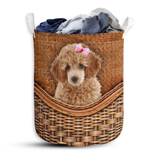 Miniature Poodle Dog Rattan Texture Laundry Basket For Bathroom Bedroom Storage