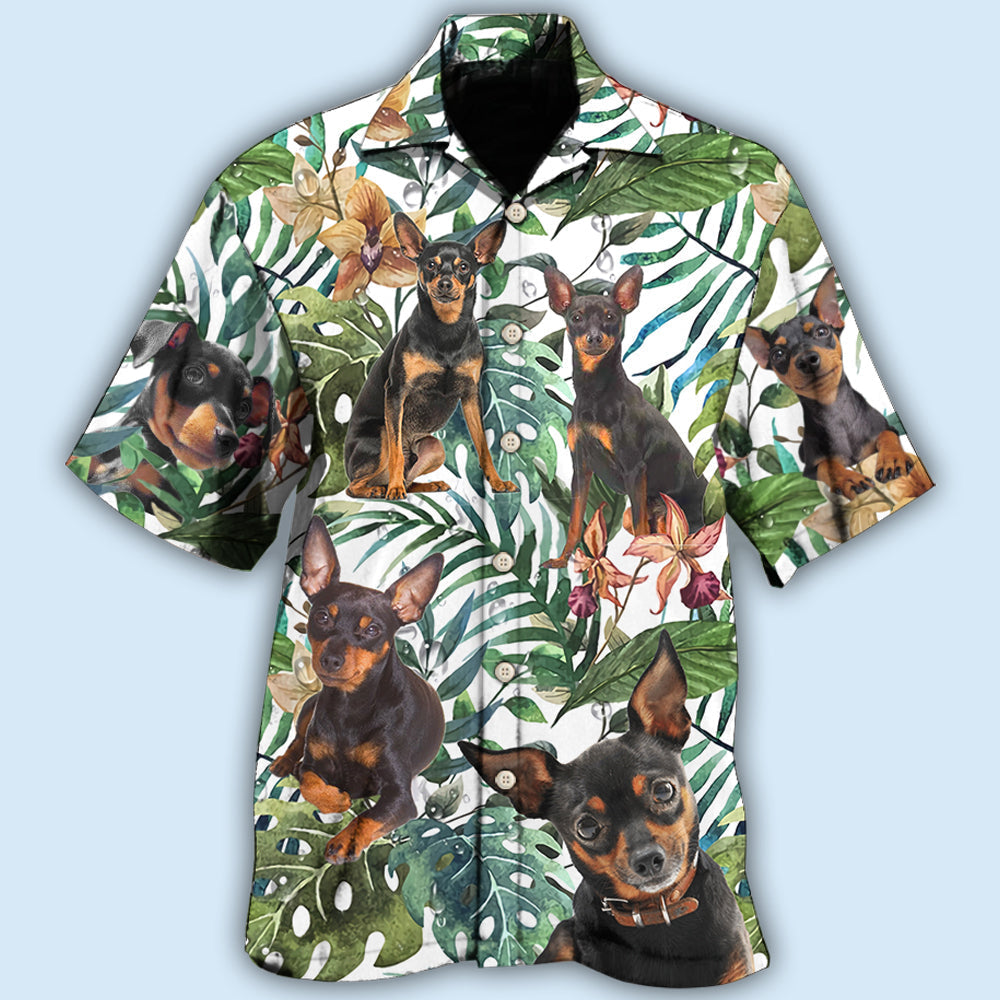 Tropical Miniature Pinscher Leaf Hawaiian Shirt For Island Getaways, Outdoor Gatherings, And Comfortable Summer Wear