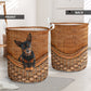 Miniature Pinscher Dog Rattan Texture Laundry Basket For Room Home Organizer