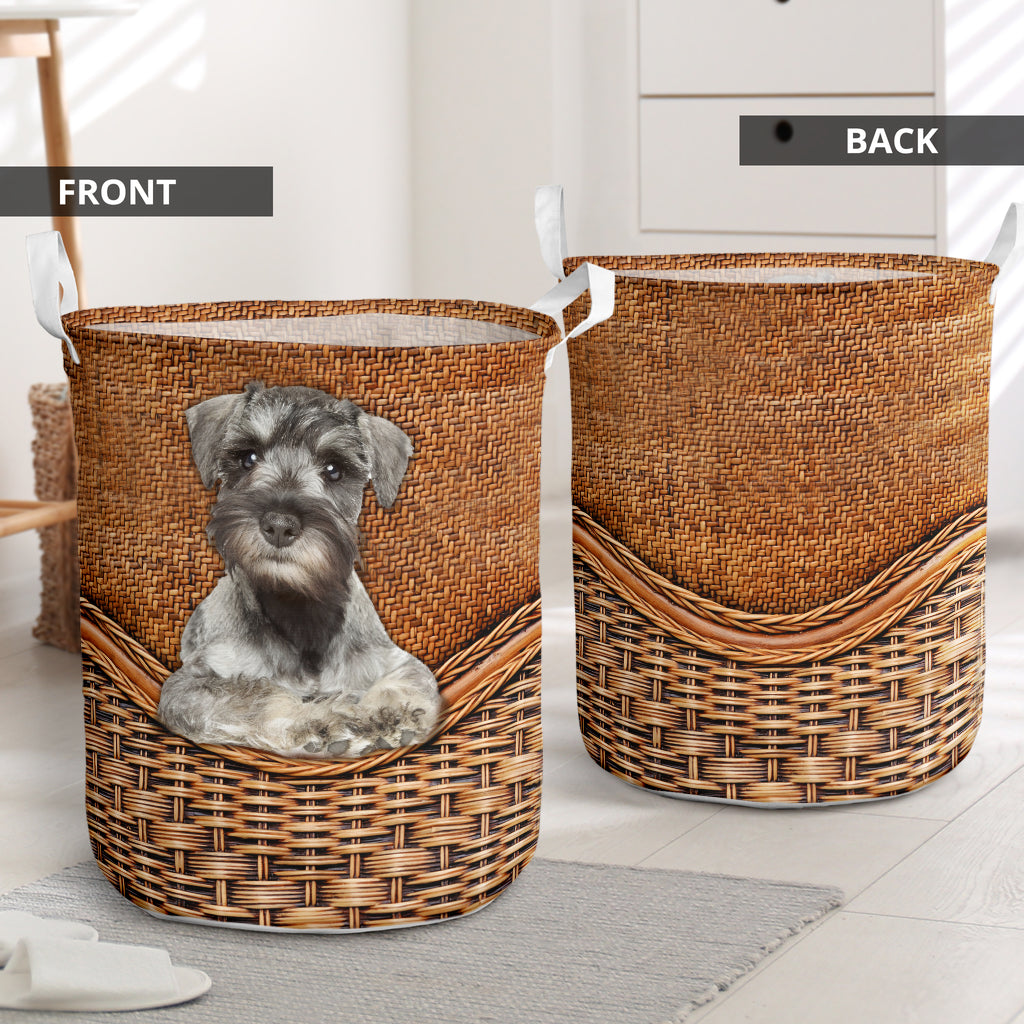 Miniature Schnauzers Dog Rattan Texture Laundry Basket For Room Home Organizer