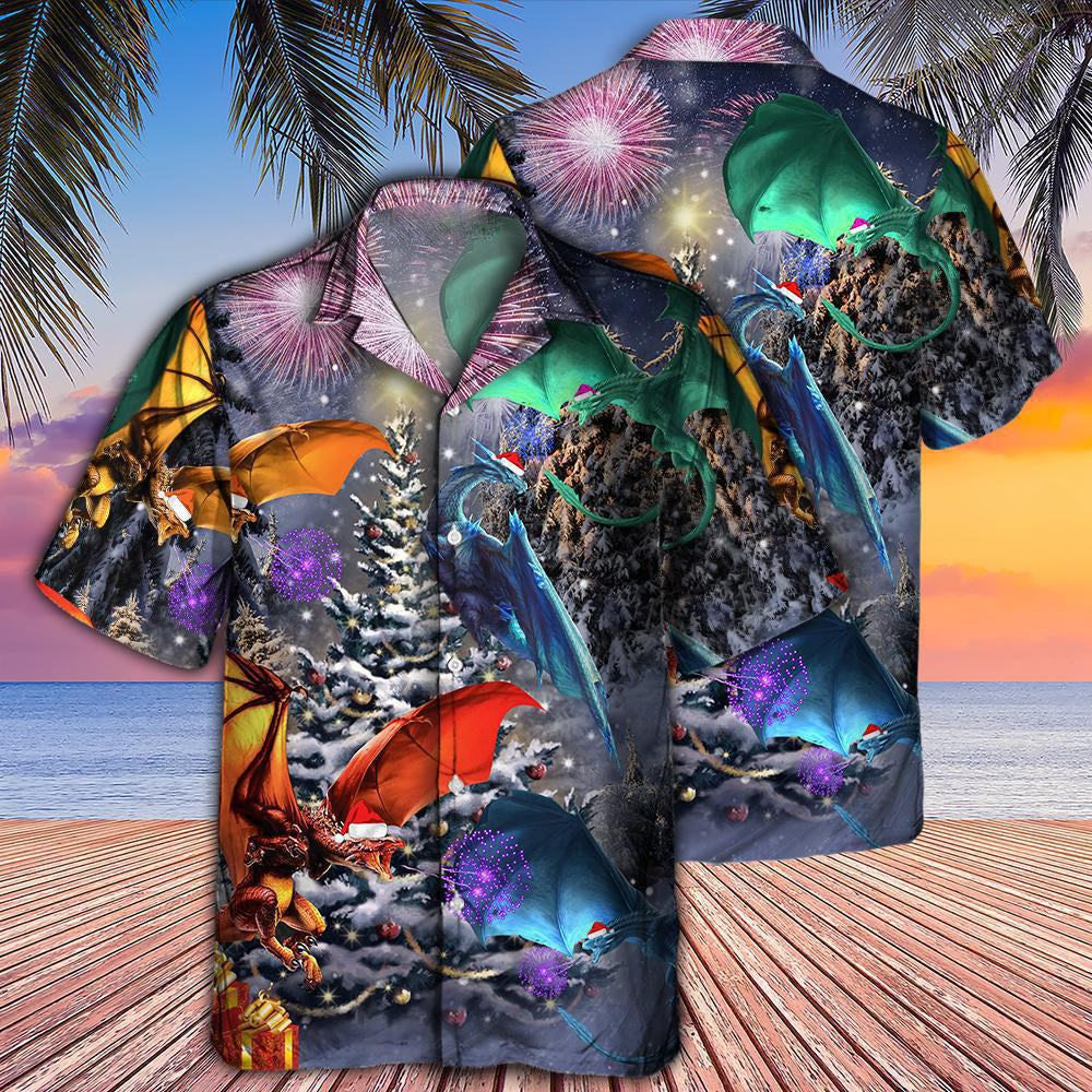 Festive Dragon Christmas Winter Hawaiian Shirt Design Detail For Sunny Adventures And Casual Wear