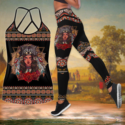 Native Wolf Woman Rose Hollow Tank Top For Yoga Practice And Summer Outings