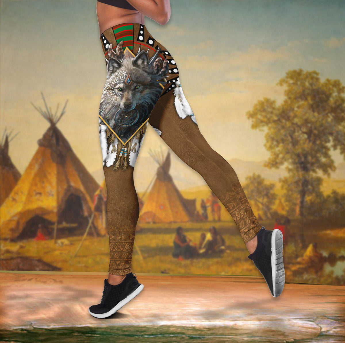 Native Wolf Dreamcatcher Hollow Tank Top For Yoga Workouts And Festival Wear