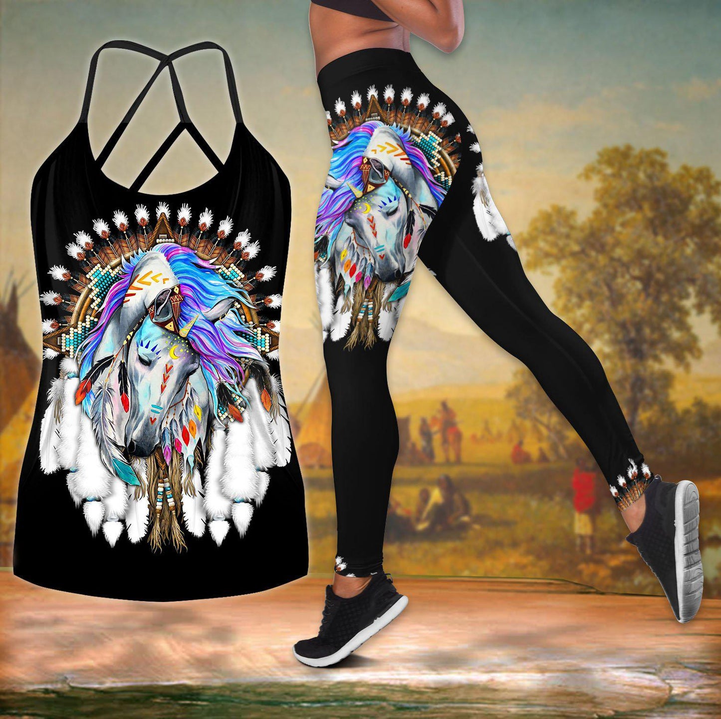 Native Horse Beautiful Hollow Tank Top For Yoga Workouts And Casual Wear