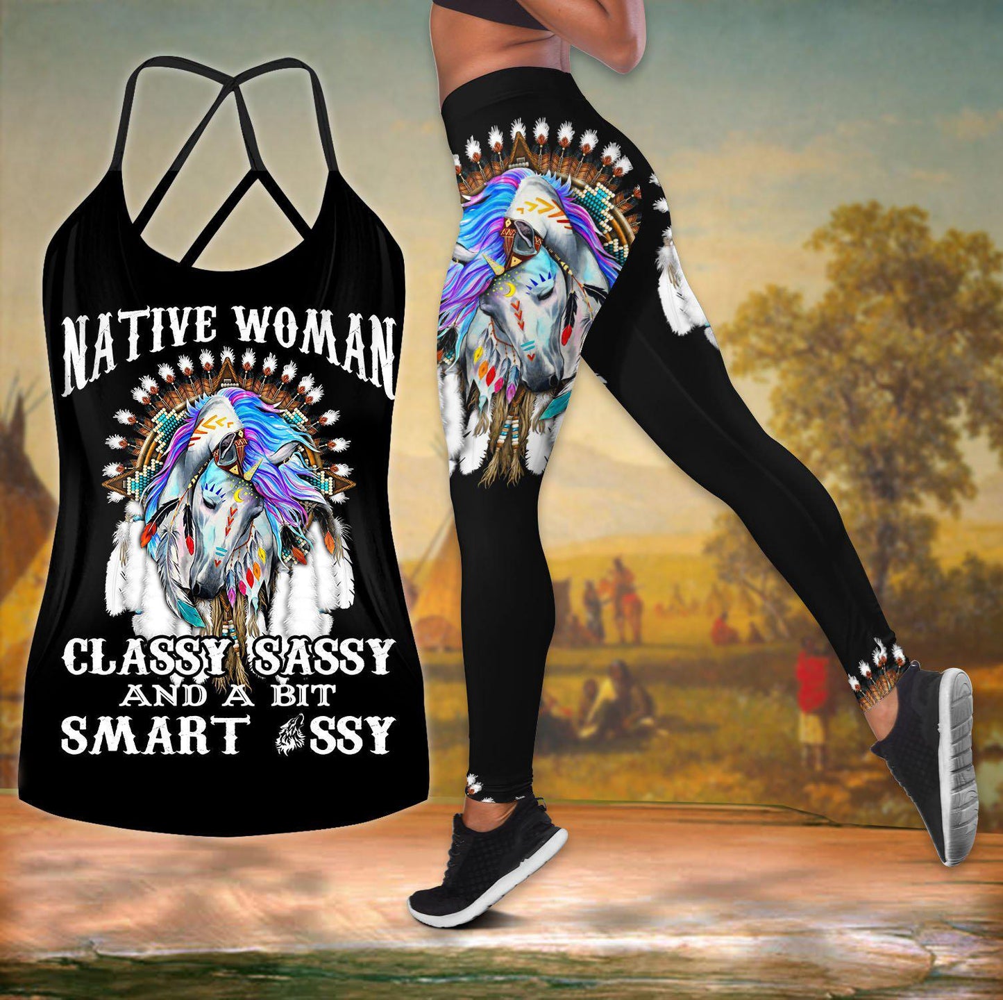 Native Horse Woman Hollow Tank Top For Yoga Workouts And Casual Wear