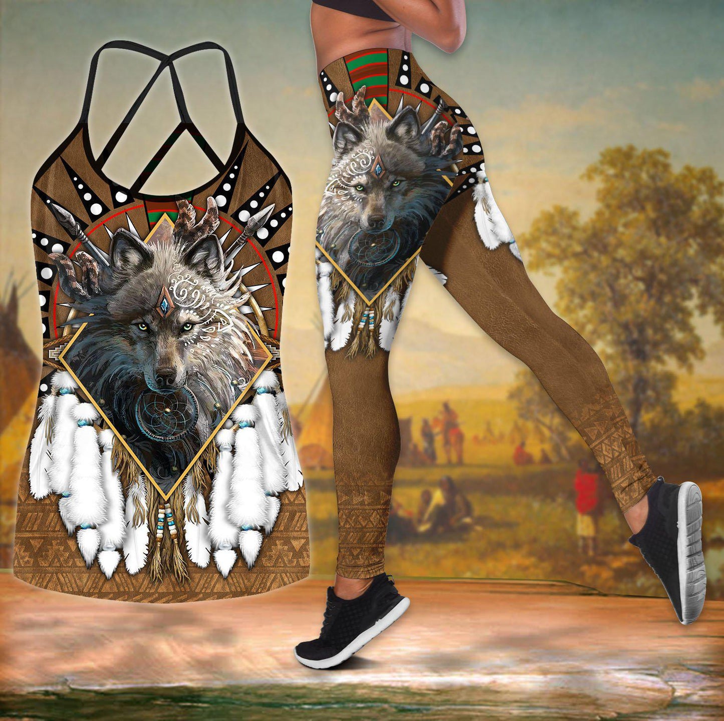 Native Wolf Dreamcatcher Hollow Tank Top For Yoga Workouts And Festival Wear