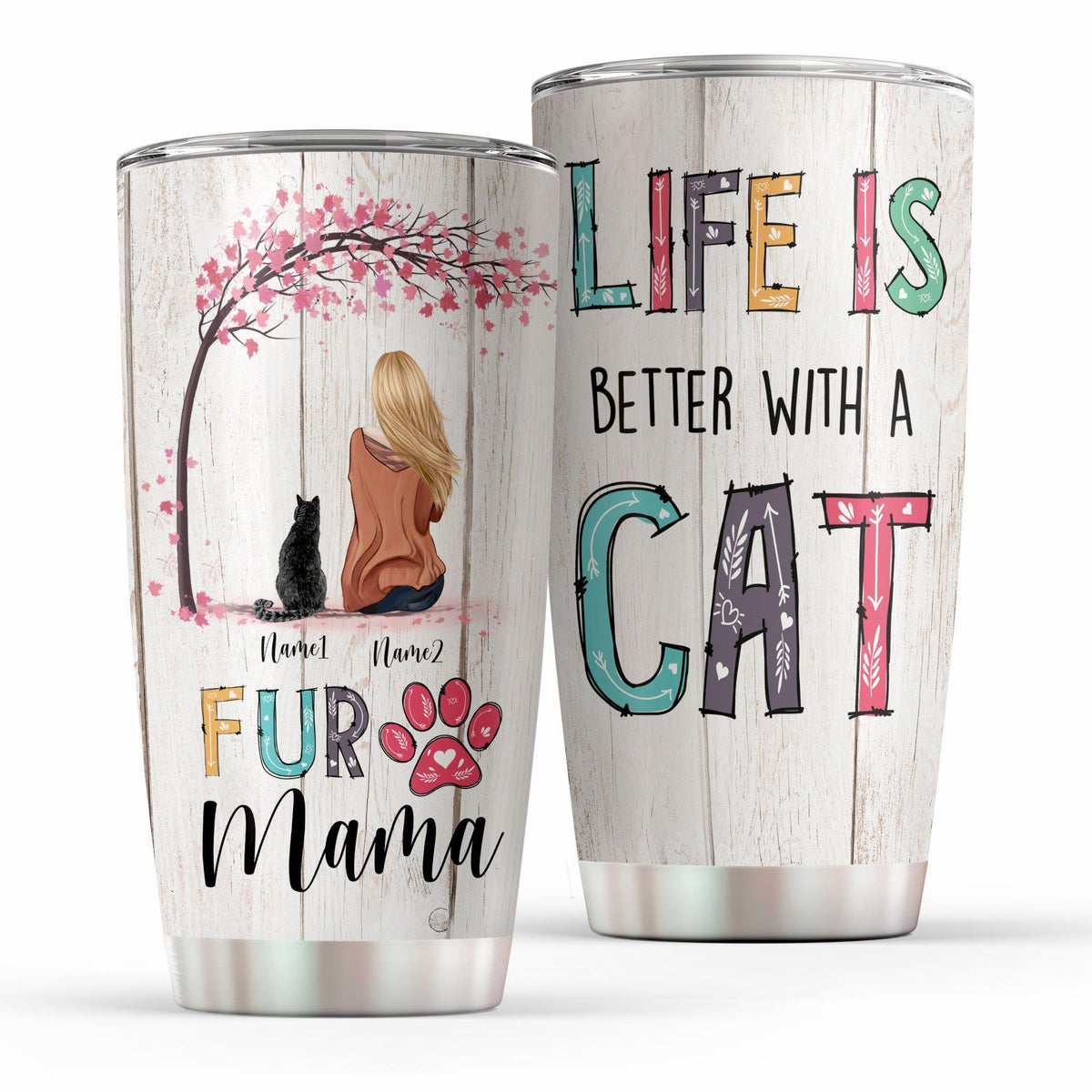Cat Fur Mama Life Is Better With Cats Personalized 20 Oz Tumbler For Coffee Travel And Daily Drinks