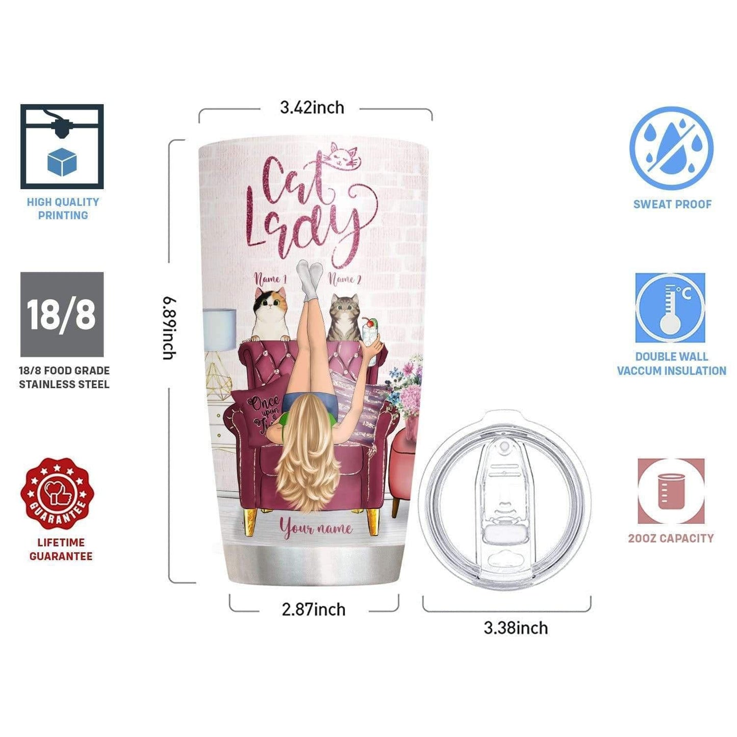 Cat Lady Personalized 20 Oz Tumbler For Coffee Travel And Daily Drinks