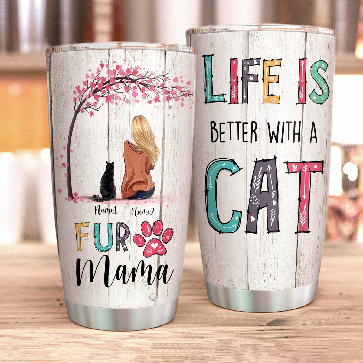 Cat Fur Mama Life Is Better With Cats Personalized 20 Oz Tumbler For Coffee Travel And Daily Drinks