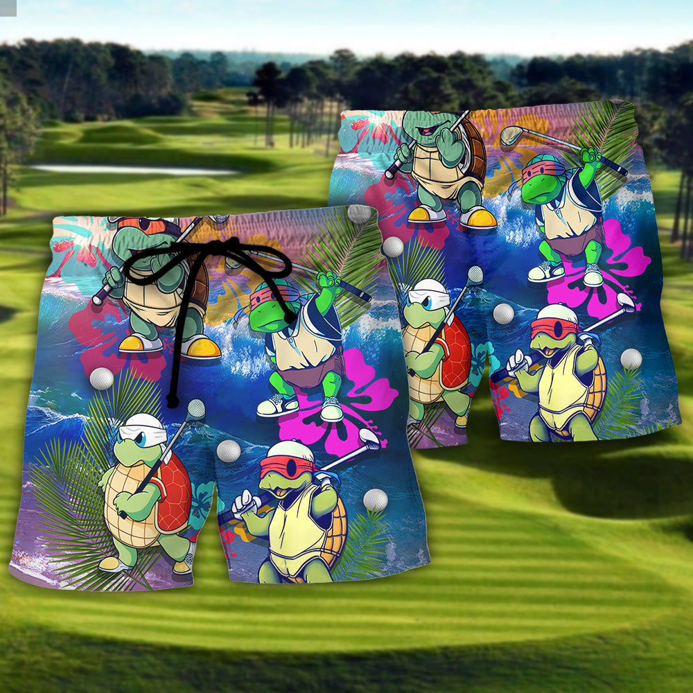 Golf Turtle Playing Golf I'd Tap That Funny Beach Shorts For Tropical Coastal Getaways