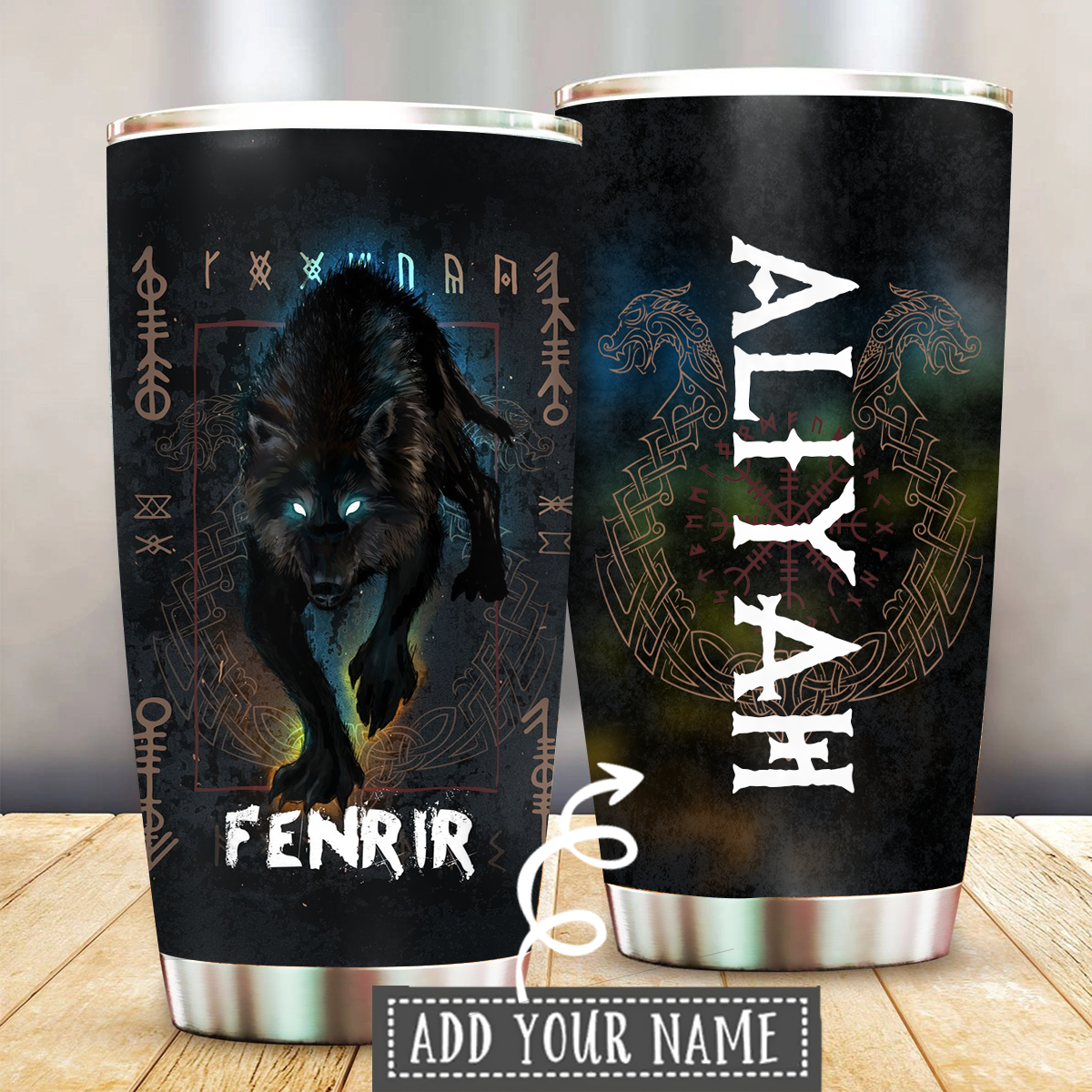 Viking Wolf Black Personalized 20 Oz Tumbler For Coffee Travel And Daily Drinks