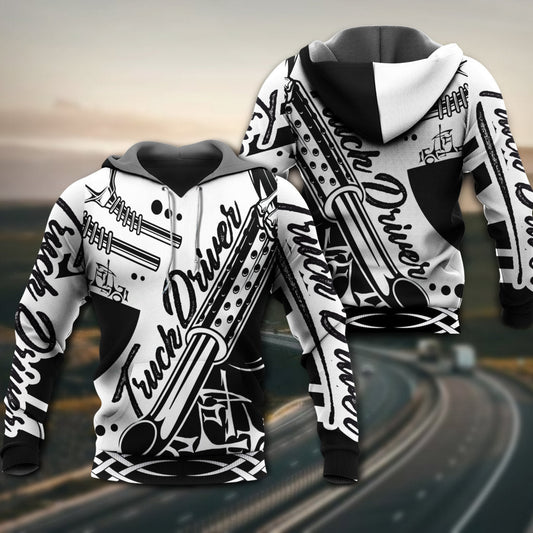 Black White Truck Driver Hoodie For Road Trip Style Outdoor Activities And Relaxed Outfits